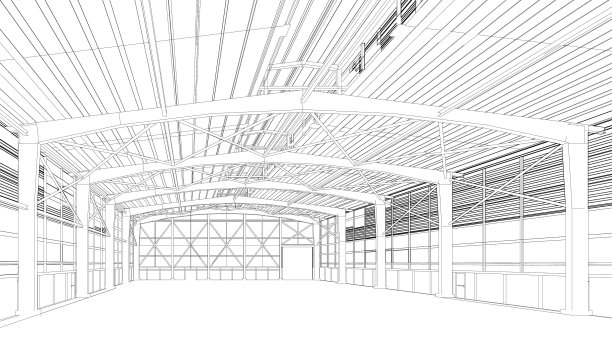 工业建筑的三维插图图片下载