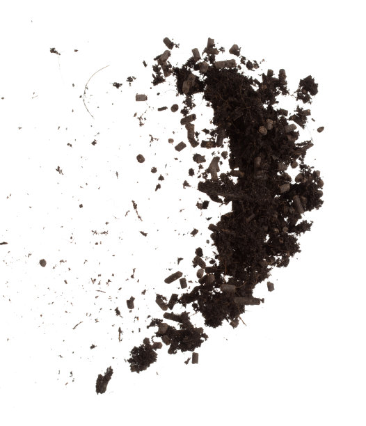 有机混合土飞落爆肥，管式堆肥用于种植的土壤在空中漂浮。有机肥料土壤抛在半空中。白色背景隔离高速冻结运动图片下载