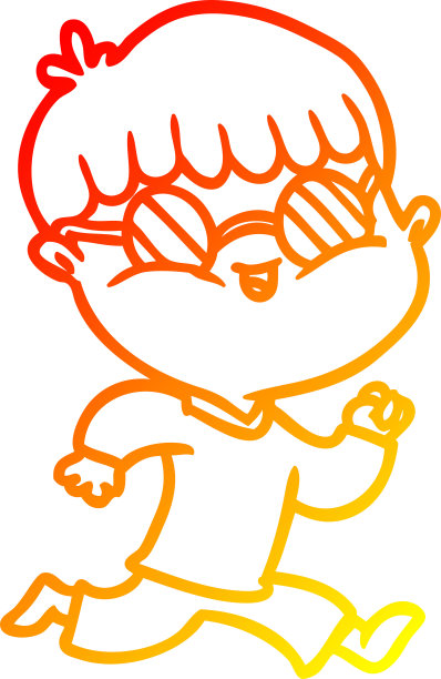 温暖的梯度线画的卡通男孩戴着太阳镜和跑步图片下载