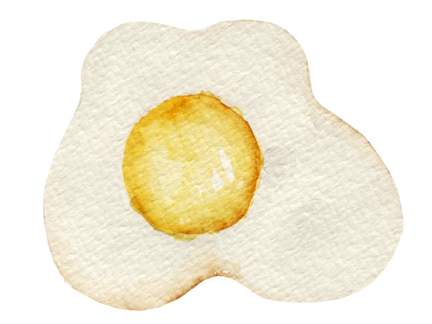 水彩食品插图，煎蛋孤立在白色背景。图片下载