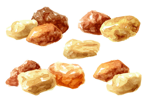 糖结晶体。手绘水彩插图，孤立的白色背景图片下载