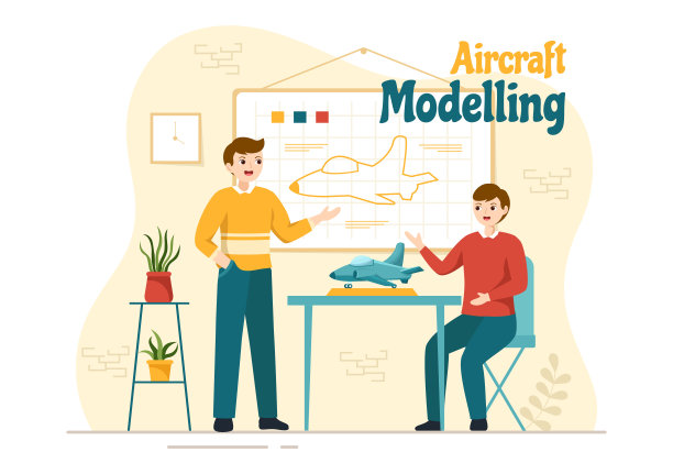 飞机建模和制作插图组装或绘画平面卡通手绘着陆页模板巨大的飞机模型图片下载