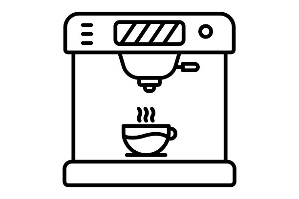 咖啡机图标说明。与咖啡元素、咖啡机、咖啡杯相关的图标。线图标样式。简单的矢量设计可编辑图片下载