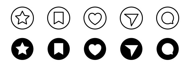 用户界面按钮。分享，保存，喜欢和评论图标集。社交媒体按钮。矢量EPS 10图片下载