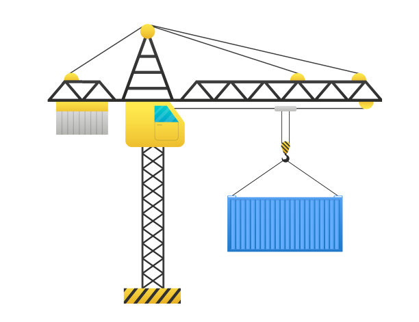 起重机吊起集装箱。货物集装箱物流。货运概念。货物运输集装箱。平的风格。进出口。全球航运的概念。矢量图图片下载
