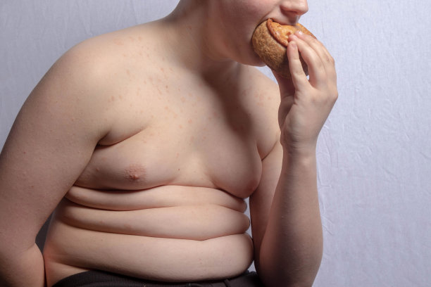 超重的白人少年，吃猪肉派图片下载