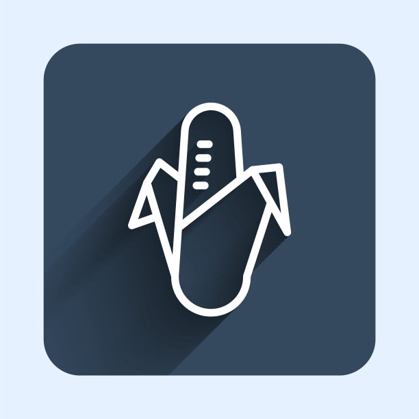 玉米图标，长阴影背景蓝色方块按钮矢量图图片下载