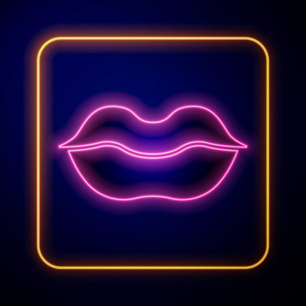 发光的霓虹灯微笑的嘴唇图标孤立在黑色背景。微笑的象征。向量图片下载