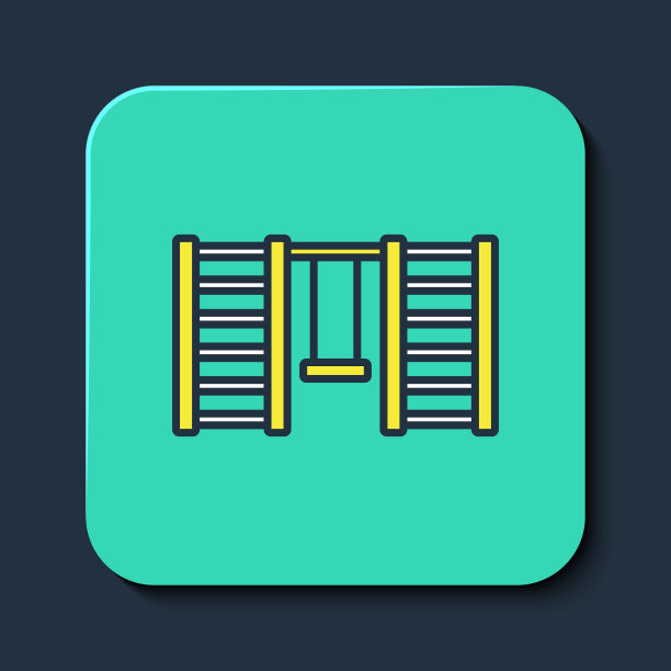 填充轮廓木制瑞典墙图标孤立在蓝色背景。瑞典的楼梯。绿松石方形纽扣。向量图片下载