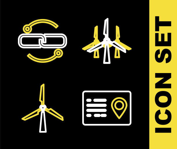 设置线风力发电机，通讯录，和链链接线图标。向量图片下载