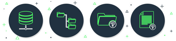 设置行文件夹树，未知目录，服务器，数据，Web主机和文档图标。向量图片下载