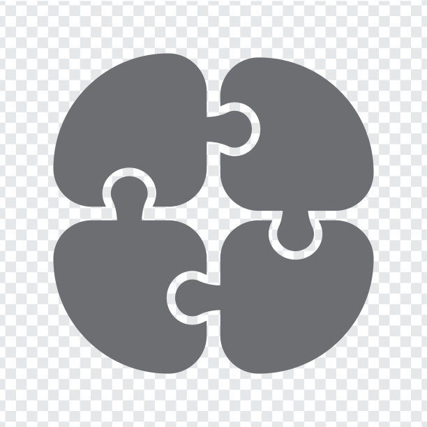 简单的图标拼图灰色。简单的图标谜题的四个元素在透明背景上为您的网站设计，应用程序，UI。EPS10。图片下载