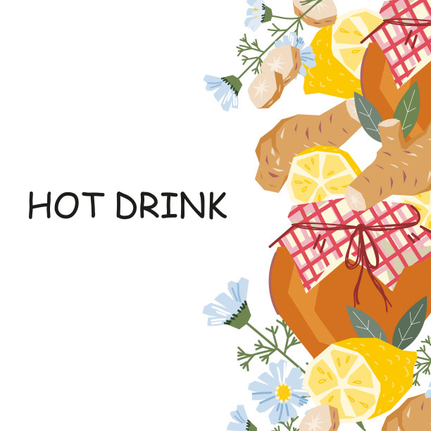 生姜、蜂蜜和柠檬热维生素饮料或感冒治疗卡。图片下载