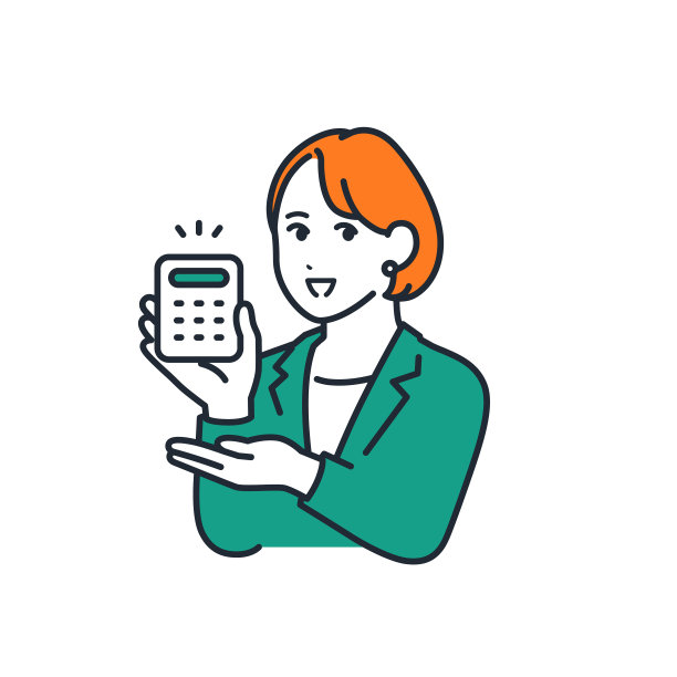 简单的矢量插图材料，一个年轻的商业妇女提出估计的金额与计算器图片下载