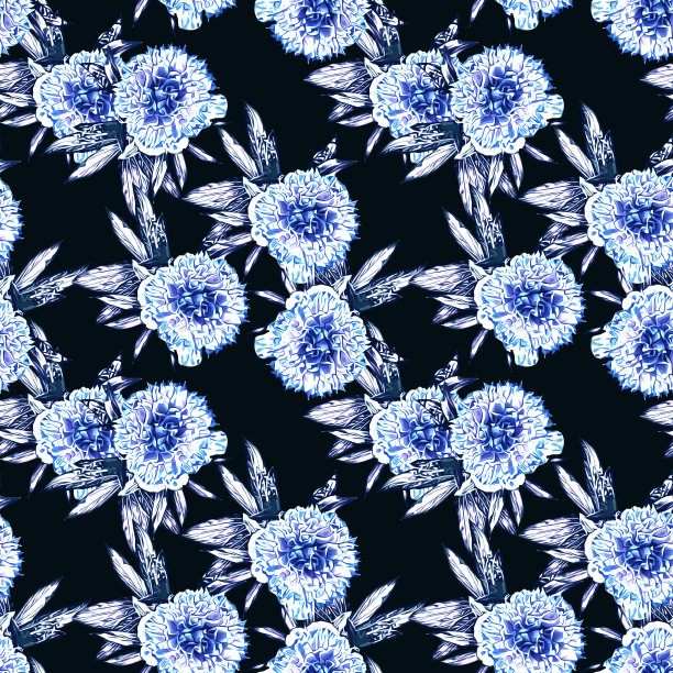 无缝模式的牡丹与叶子。图片下载