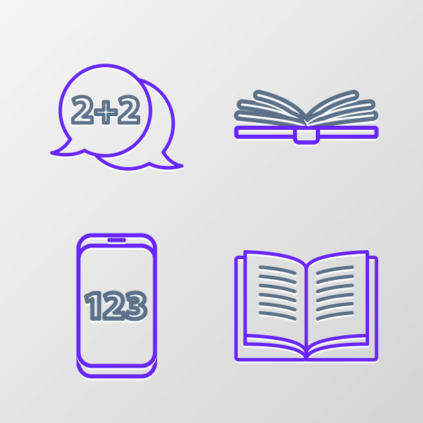 设置行打开书，移动计算器界面，和方程解图标。向量图片下载