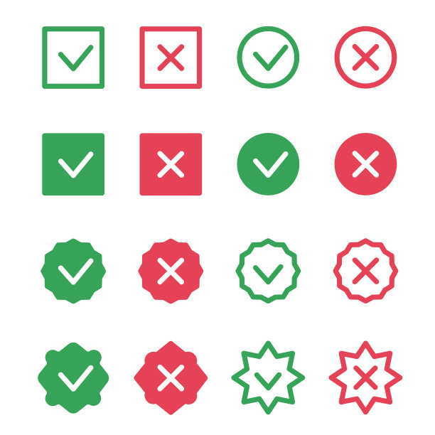 一组复选标记图标。矢量插图。图片下载