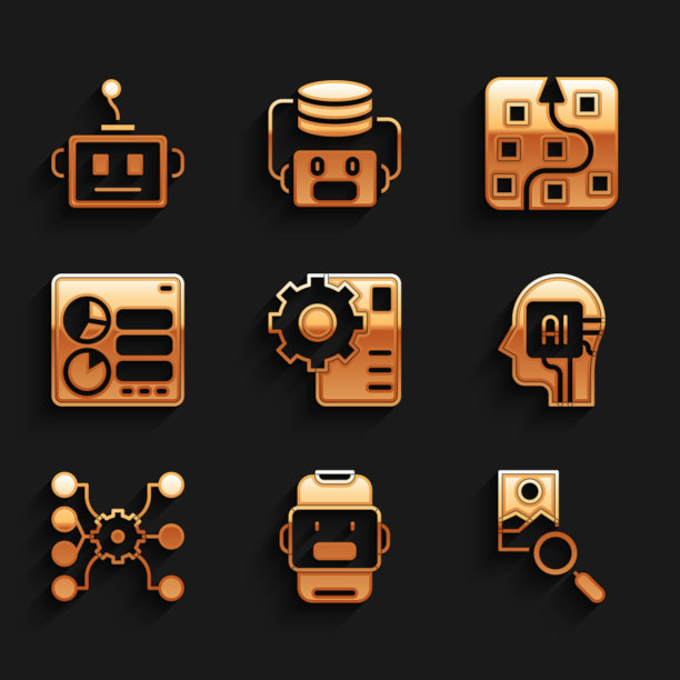 设置神经网络，聊天机器人，照片修饰，人形机器人，计算机api接口，人工智能图标。向量图片下载