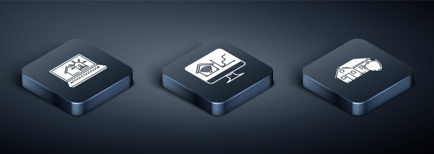 设置等距笔记本电脑与智能家居和警报，保护房屋和电脑显示器与智能家居与wi-fi图标。向量图片下载