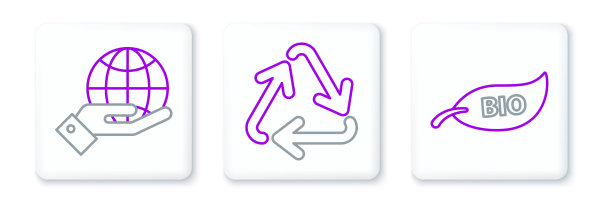 设置线叶生物符号，人手握地球地球仪和回收图标。向量图片下载