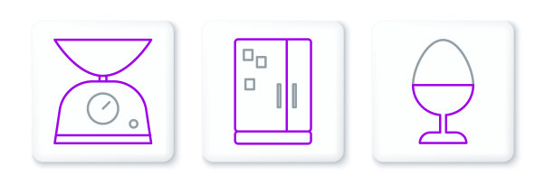 设置线鸡鸡蛋的立场，鳞片和冰箱图标。向量图片下载