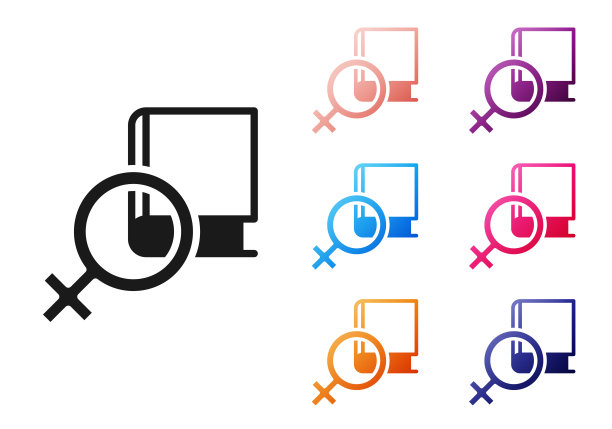 关于女性图标的黑色书被隔离在白色背景上。3月8日。国际妇女节快乐。设置彩色图标。向量图片下载