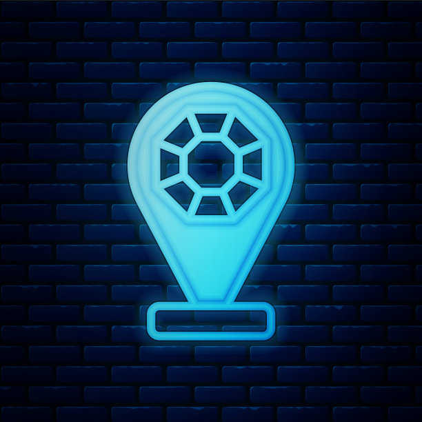 发光的霓虹灯前立面建筑珠宝店的图标孤立在砖墙背景。向量图片下载