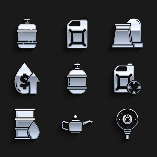 丙烷气罐，机油罐，马达表，防冻剂罐，油桶，油价上涨，工业厂房图标矢量素材图片下载