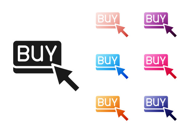 黑色购买按钮图标孤立在白色背景上。金融和股票投资市场概念。设置彩色图标。向量图片下载