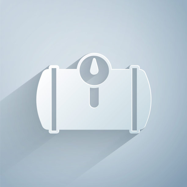 剪纸煤气罐的车辆图标孤立在灰色背景。油箱安装在汽车上。纸艺术风格。向量图片下载