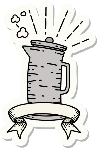 纹身风格的咖啡壶贴纸图片下载