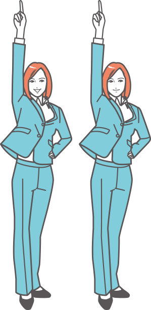 女商人指着天空，全身肖像图片下载