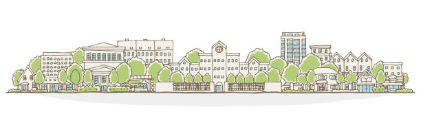 插图的城市景观与建筑。手绘的风格。图片下载