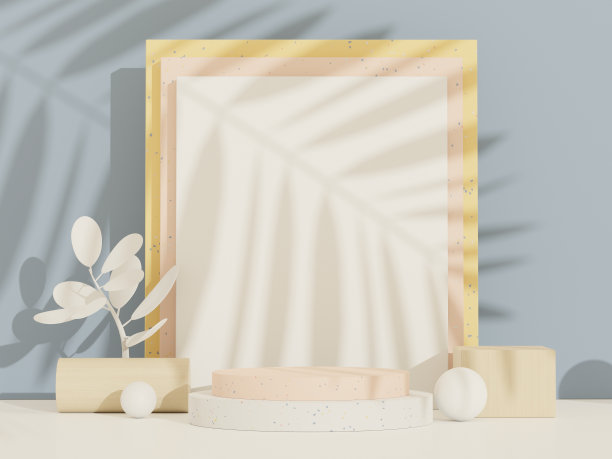 三维抽象白色平台展示产品和化妆品与水磨石理念的概念。最小的平台模拟和广告。渲染网页横幅的几何设计场景。图片下载