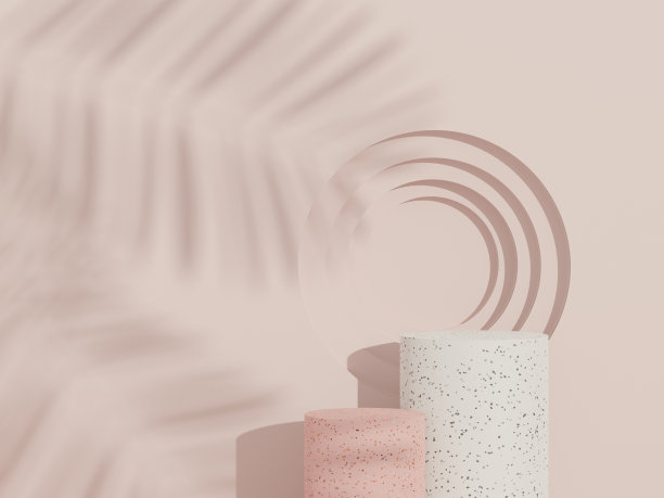 3D渲染，最小写实粉彩展示平台的产品模拟或化妆品展示在彩色粉彩工作室，圆柱体基座展示场景，几何形状背景。图片下载