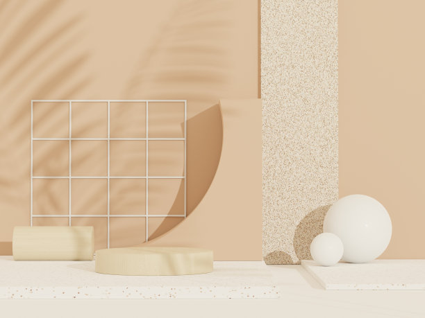 三维抽象白色平台展示产品和化妆品与水磨石理念的概念。最小的平台模拟和广告。渲染网页横幅的几何设计场景。图片下载