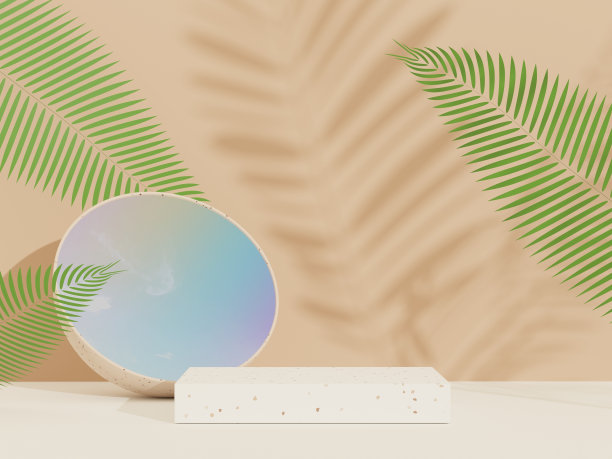 三维抽象白色平台展示产品和化妆品与水磨石理念的概念。最小的平台模拟和广告。渲染网页横幅的几何设计场景。图片下载
