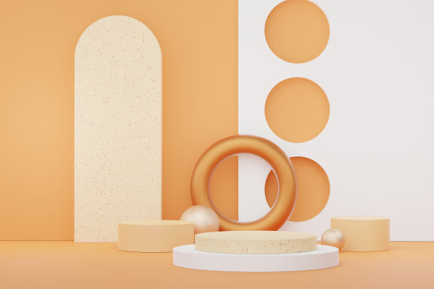 三维抽象白色平台展示产品和化妆品与水磨石理念的概念。最小的平台模拟和广告。渲染网页横幅的几何设计场景。图片下载