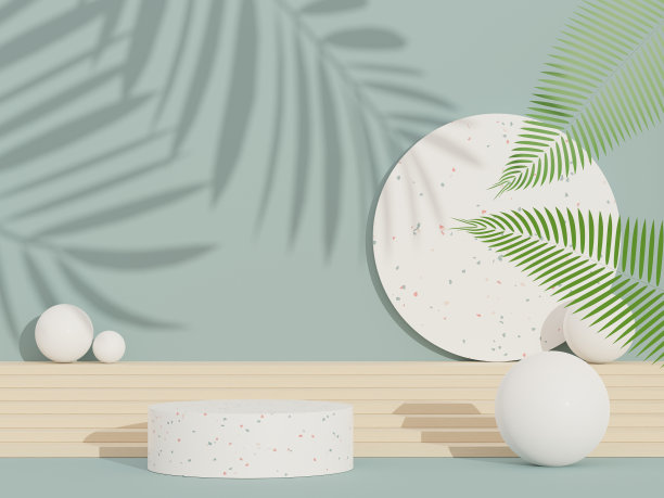三维抽象白色平台展示产品和化妆品与水磨石理念的概念。最小的平台模拟和广告。渲染网页横幅的几何设计场景。图片下载