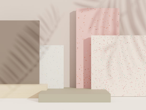 三维抽象白色平台展示产品和化妆品与水磨石理念的概念。最小的平台模拟和广告。渲染网页横幅的几何设计场景。图片下载