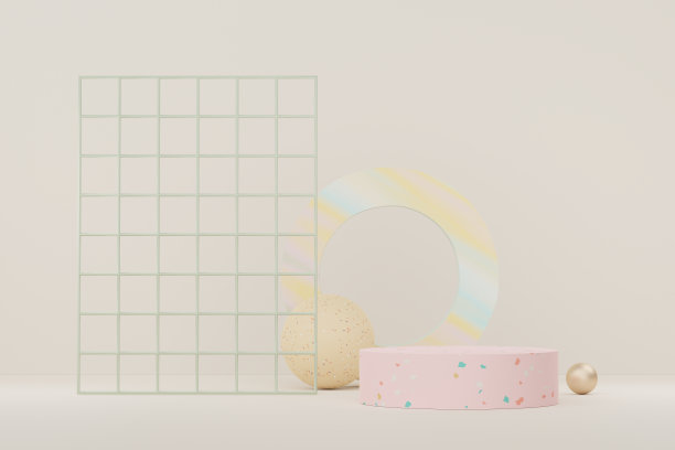 三维抽象白色平台展示产品和化妆品与水磨石理念的概念。最小的平台模拟和广告。渲染网页横幅的几何设计场景。图片下载