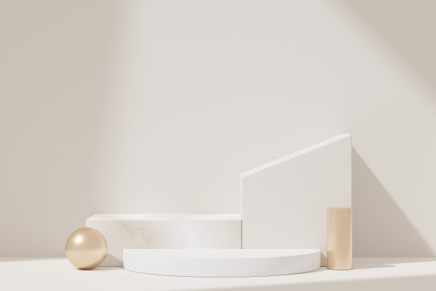 3D渲染，最小写实粉彩展示平台的产品模拟或化妆品展示在彩色粉彩工作室，圆柱体基座展示场景，几何形状背景。图片下载