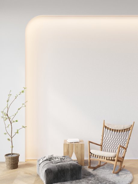 客厅室内3d渲染，以沙发台灯为背景，木地板木质混凝土墙模板设计纹理，极具现代感的斯堪的纳维亚风格图片下载