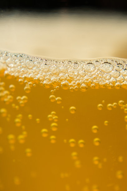 啤酒的碳酸化气泡很近图片下载