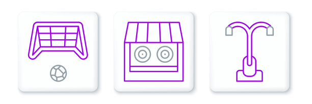 设置线路灯，足球目标与球和射击场图标。向量图片下载