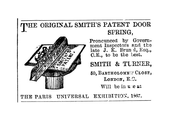 19世纪广告最初的史密斯专利门弹簧伦敦;1867年英国技工图片下载