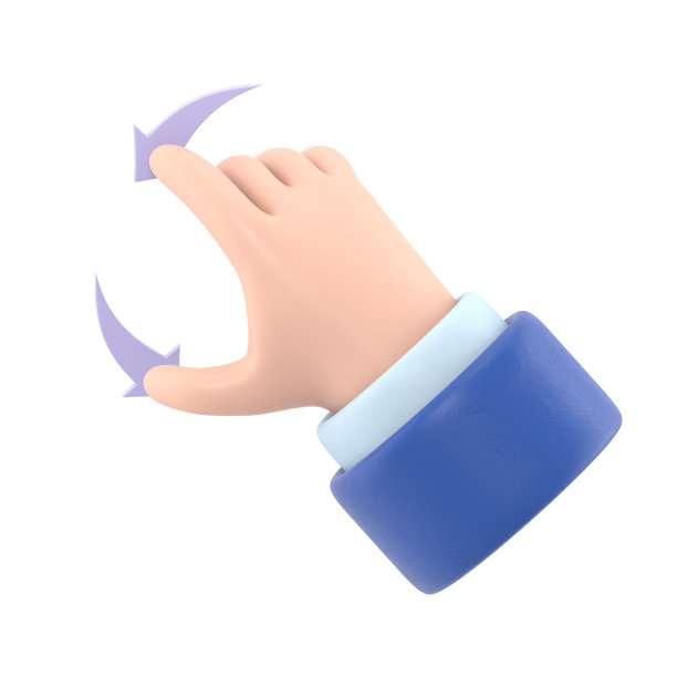 卡通手势图标模型。触摸屏手势线图标。3D插图双手向左滑动卡通人物手。白色背景上的3D渲染。图片下载