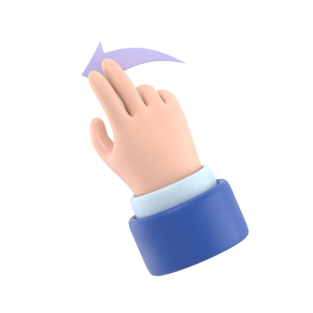 卡通手势图标模型。触摸屏手势线图标。3D插图双手向左滑动卡通人物手。白色背景上的3D渲染。图片下载