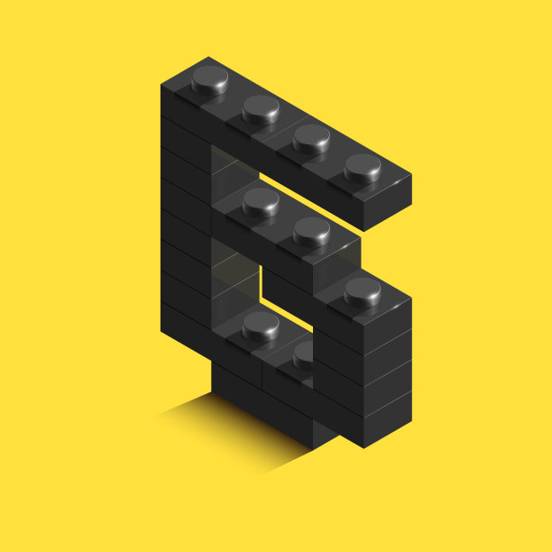黑色数字6来自黄色背景的乐高积木。三维乐高数字图片下载
