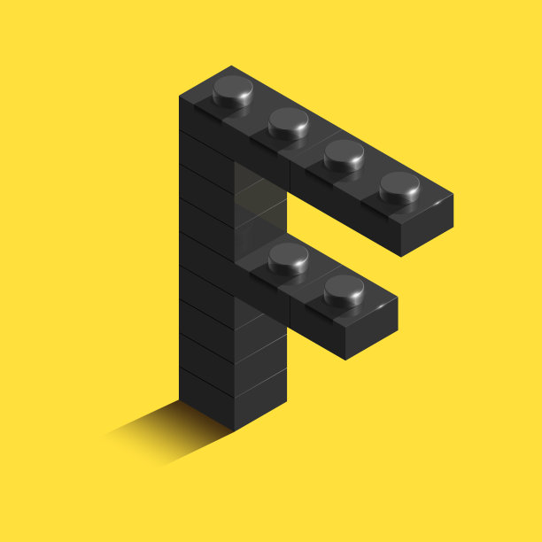 3d等距字母F的乐高积木。三维等距塑料字母从乐高积木图片下载